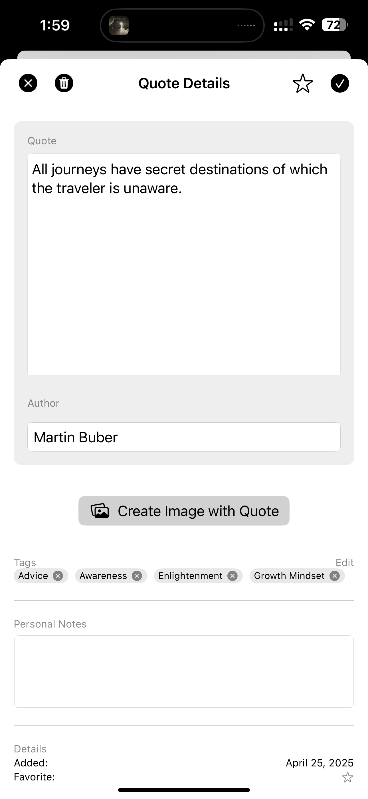QuoteStash screenshot: organization or tags